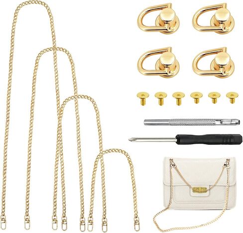 LOVLLE 4 Packs Gold Purse Chain Strap Flat Iron Chains with Metal Buckles for Replacement Shoulder Handbag Crossbody Bag Clutch (15.7'', 23.6'', 35.4'', 47.2 '') in Kuwait