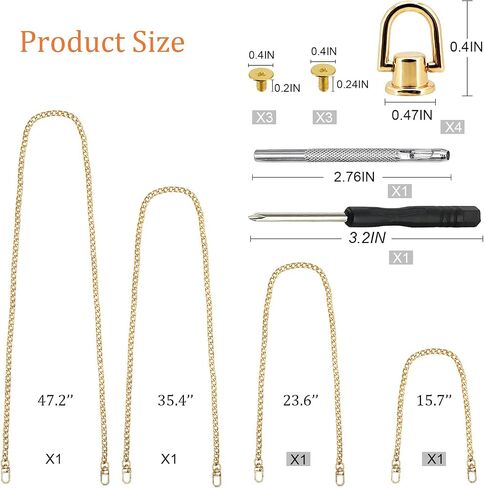 LOVLLE 4 Packs Gold Purse Chain Strap Flat Iron Chains with Metal Buckles for Replacement Shoulder Handbag Crossbody Bag Clutch (15.7'', 23.6'', 35.4'', 47.2 '') in Kuwait