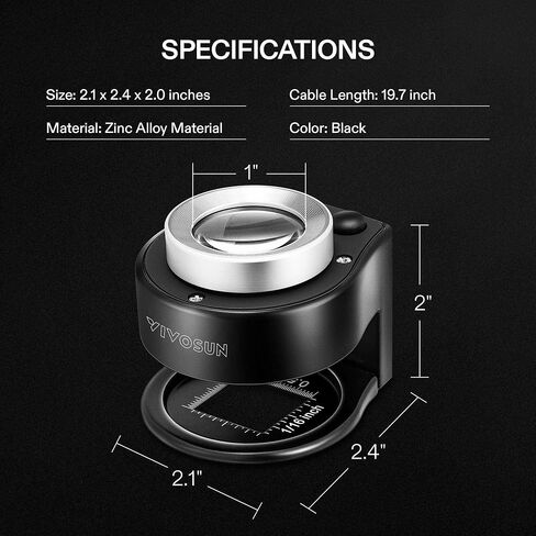 VIVOSUN 30X Rechargeable Loupe Magnifier with White LED Light and UV Light, Portable Magnifying Glass with Optical Glass Lens & Scale for Jewelry, Textile, Gems, Stamps, Coins and Plants in Kuwait