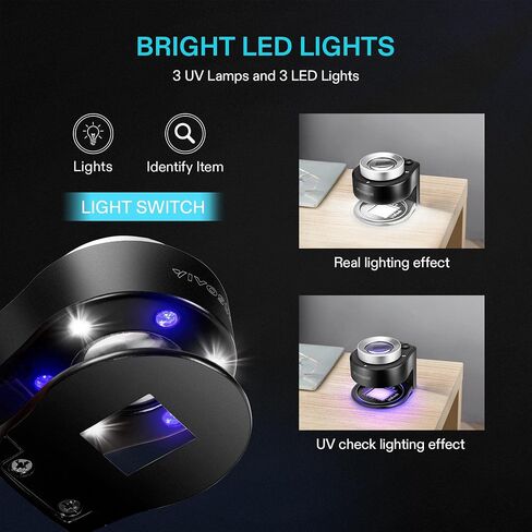 VIVOSUN 30X Rechargeable Loupe Magnifier with White LED Light and UV Light, Portable Magnifying Glass with Optical Glass Lens & Scale for Jewelry, Textile, Gems, Stamps, Coins and Plants in Kuwait
