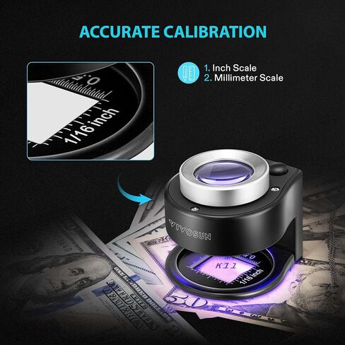 VIVOSUN 30X Rechargeable Loupe Magnifier with White LED Light and UV Light, Portable Magnifying Glass with Optical Glass Lens & Scale for Jewelry, Textile, Gems, Stamps, Coins and Plants in Kuwait