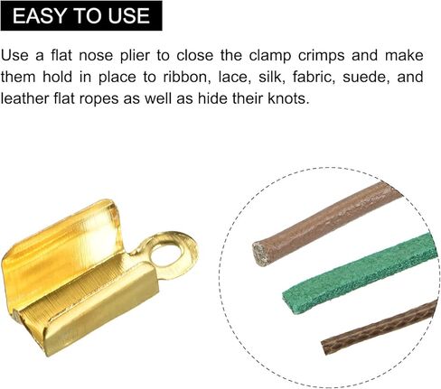 400 قطعة من أطراف السلك القابلة للطي من uxcell، أطراف مشبك بغطاء مجعد مقاس 3 × 6 مم لصنع الشريط الجلدي بنفسك، ذهبي فاتح in Kuwait