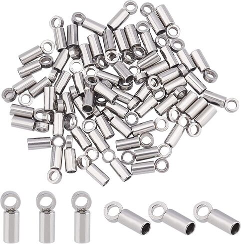 UNICRAFTALE 50Pcs Tube Cord Ends 304 Stainless Steel Cord Ends 2mm Inner Diameter Smooth End Tips Terminators Cord Finding for Cord Bracelets Jewelry Making, Golden in Kuwait
