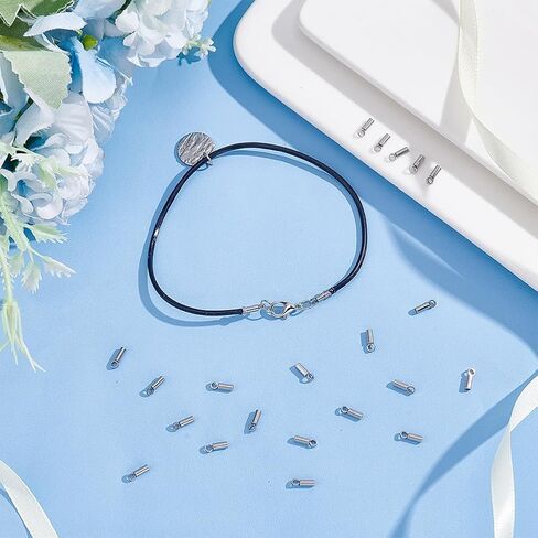 UNICRAFTALE 50Pcs Tube Cord Ends 304 Stainless Steel Cord Ends 2mm Inner Diameter Smooth End Tips Terminators Cord Finding for Cord Bracelets Jewelry Making, Golden in Kuwait