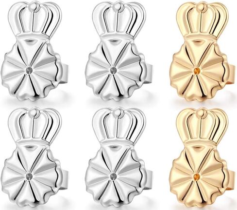 3 Pairs Earring Lifters,8MM Hypoallergenic Earring Backs for Droopy Ears,Adjustable Crown Earring Backs for Heavy Earring (8MM 2silver +1gold) in Kuwait