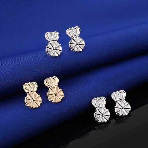 3 Pairs Earring Lifters,8MM Hypoallergenic Earring Backs for Droopy Ears,Adjustable Crown Earring Backs for Heavy Earring (8MM 2silver +1gold) in Kuwait