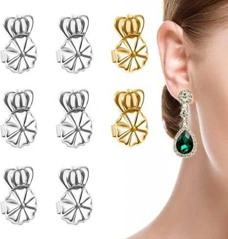 Earring Lifters Backs, 4 Pairs Secure Earring Backs for Droopy Ears, Hypoallergenic Adjustable Magic Earring Backs Tiara Earring Backs for Heavy Earring (3Silver, 1Gold) in Kuwait