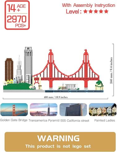 مجموعة بناء نيوليو المعمارية سيتي من مجموعة سان فرانسيسكو الدقيقة تتضمن نموذج الكاتراز، جسر البوابة الذهبية والمعالم المعمارية الأخرى (2969 قطعة) in Kuwait