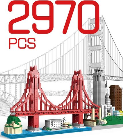 مجموعة بناء نيوليو المعمارية سيتي من مجموعة سان فرانسيسكو الدقيقة تتضمن نموذج الكاتراز، جسر البوابة الذهبية والمعالم المعمارية الأخرى (2969 قطعة) in Kuwait