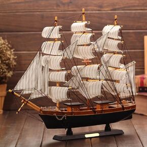 Ibluelover Wooden Sailboat Model 9" Tall Mediterranean Style Pine Wood Handcrafted Sailing Boat Vintage Nautical Ocean Theme Sailboat Ornaments Home Office Tabletop Decor