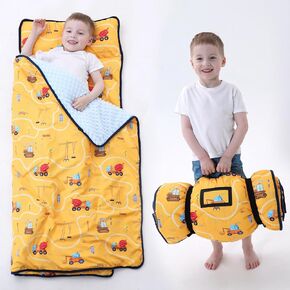 Nap Mat with Pillow Blanket Set: Sleeping Mats for Toddler Kids - Thick Large Roll up Slumber Bag for Daycare Preschool Kindergarten Boys Girls
