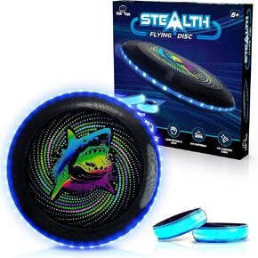 قرص الطيران LED Stealth من USA Toyz - قرص مضيء للبالغين والأطفال، 49 مصباح LED يتوهج في القرص الداكن، 2 شريط ذراع LED، مجموعة ألعاب الجولف الرياضية النهائية في الهواء الطلق، قرص تحوم متوهج مقاوم للماء (وردي/أرجواني) in Kuwait