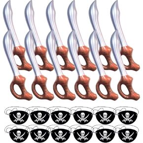 مجموعة حفلات القراصنة 24 قطعة، 12 قطعة من سيف القراصنة القابل للنفخ، 12 قطعة من رقعات عين القرصان السوداء لمستلزمات حفلات أعياد الميلاد، ألعاب تنكرية للأطفال، دعائم مسرح الهالوين، ألعاب مائية لحفلات السباحة الصيفية... in Kuwait