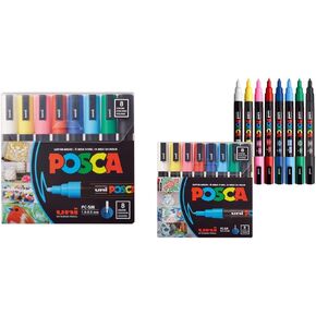 8 Posca Paint Markers, 5M Medium Markers with Reversible Tips, Marker Set of Acrylic Paint Pens | Posca Pens for Art Supplies, Fabric Paint, Fabric Markers, Paint Pen, Art Markers in Kuwait