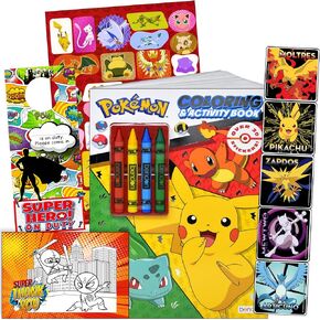 Pokemon Advanced Coloring and Stickers Activity Set- Bundle Includes Pokeman Advanced Coloring Book, Sticker Book, Pokeman Reward Stickers, 2-Sided Door Hanger