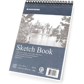 Bachmore Sketchpad 9X12" Inch (68lb/100g), 100 Sheets of TOP Spiral Bound Sketch Book for Artist Pro & Amateurs | Marker Art, Colored Pencil, Charcoal for Sketching in Kuwait