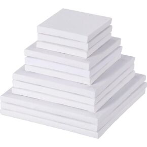 12 Pieces Assorted Size Mini Art Canvas Stretched for Craft Painting Drawing (4 Inches/ 6 Inches/ 8 Inches/ 10 Inches)