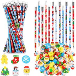 Christmas Pencils Mini Erasers Assortment Erasers for Kids Multicolored Snowman Santa Claus Christmas Tree Gingerbread Man Pencils for Kids Holiday Colorful Pencils for Xmas Party Favors (72)