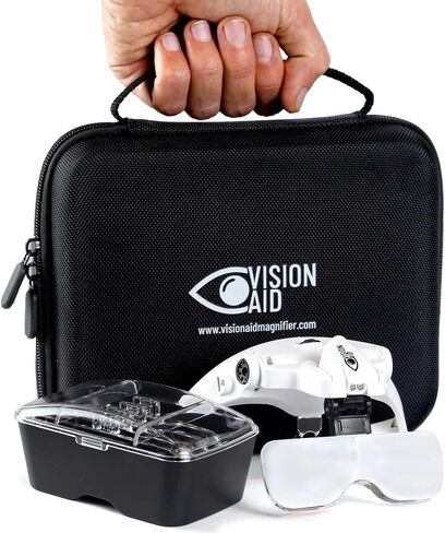 Vision Aid Magnifying Glasses with Light for Close Work, Illuminated Hands Free Headband Magnifier Goggles with Storage Case for Hobby Painting Reading Coin Watch Bead Jewelry… in Saudi Arabia