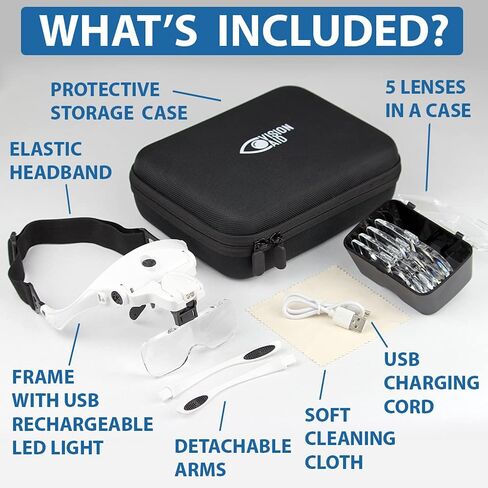 Vision Aid Magnifying Glasses with Light for Close Work, Illuminated Hands Free Headband Magnifier Goggles with Storage Case for Hobby Painting Reading Coin Watch Bead Jewelry… in Saudi Arabia