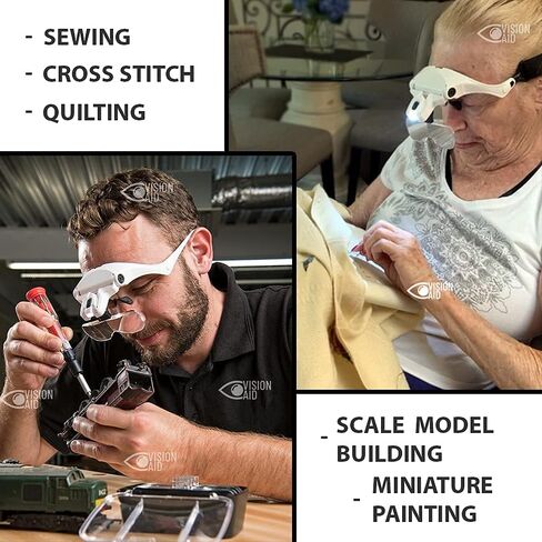 Vision Aid Magnifying Glasses with Light for Close Work, Illuminated Hands Free Headband Magnifier Goggles with Storage Case for Hobby Painting Reading Coin Watch Bead Jewelry… in Saudi Arabia