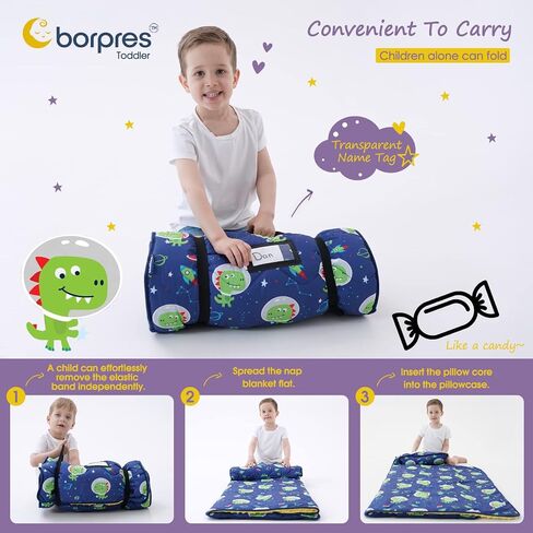 Nap Mat with Pillow Blanket Set: Sleeping Mats for Toddler Kids - Thick Large Roll up Slumber Bag for Daycare Preschool Kindergarten Boys Girls in Saudi Arabia