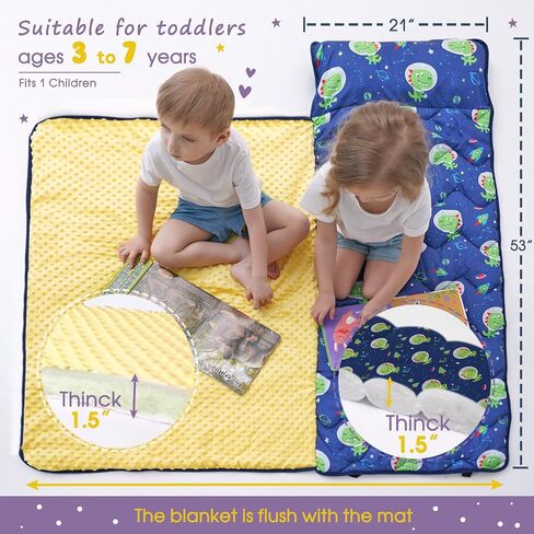 Nap Mat with Pillow Blanket Set: Sleeping Mats for Toddler Kids - Thick Large Roll up Slumber Bag for Daycare Preschool Kindergarten Boys Girls in Saudi Arabia