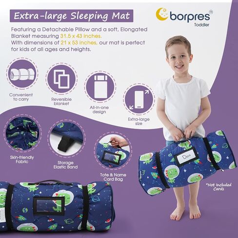 Nap Mat with Pillow Blanket Set: Sleeping Mats for Toddler Kids - Thick Large Roll up Slumber Bag for Daycare Preschool Kindergarten Boys Girls in Saudi Arabia