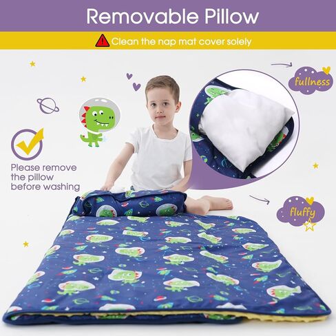 Nap Mat with Pillow Blanket Set: Sleeping Mats for Toddler Kids - Thick Large Roll up Slumber Bag for Daycare Preschool Kindergarten Boys Girls in Saudi Arabia