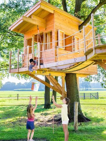 ملحقات بيت الشجرة من FUCNEN للأطفال في الهواء الطلق، نظام بكرة للأطفال مع دلو لمنزل المغامرات الخشبي/بيت اللعب/منزل الشجرة للأطفال، لعبة حديقة دلو ومجموعة حبل للأولاد والبنات من عمر 3 سنوات فما فوق in Kuwait