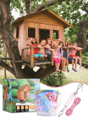 ملحقات بيت الشجرة من FUCNEN للأطفال في الهواء الطلق، نظام بكرة للأطفال مع دلو لمنزل المغامرات الخشبي/بيت اللعب/منزل الشجرة للأطفال، لعبة حديقة دلو ومجموعة حبل للأولاد والبنات من عمر 3 سنوات فما فوق in Kuwait