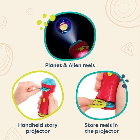 B. toys –Children’s Projector Flashlight with Image Reels- Pretend Play-Make Everything Cosmic & Bright- Light Me To The Moon – 4 years + in Saudi Arabia