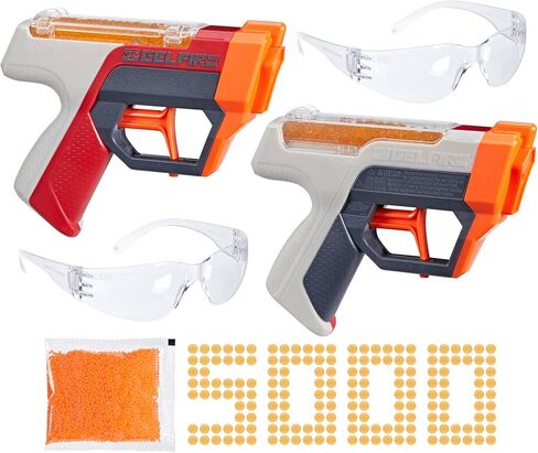 مجموعة NERF Pro Gelfire Dual Wield Pack، 2 مسدسات، إطلاق نار بدون برايم، 5000 طلقة جل فاير، 2 × 100 قادوس دائري متكامل، نظارتان، للأعمار من 14 عامًا فما فوق in Saudi Arabia