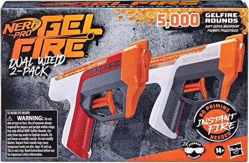 مجموعة NERF Pro Gelfire Dual Wield Pack، 2 مسدسات، إطلاق نار بدون برايم، 5000 طلقة جل فاير، 2 × 100 قادوس دائري متكامل، نظارتان، للأعمار من 14 عامًا فما فوق in Saudi Arabia