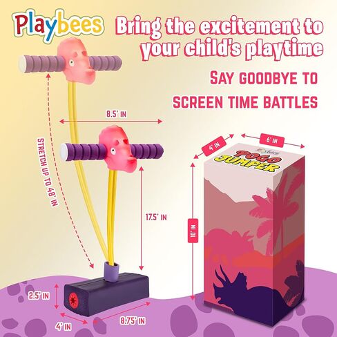 Foam Pogo Stick Dinosaur Jumper for Kids 3, 4, 5, 6, 7, Years Old Coolest Toys for 5 Year Old Boy Themed Bungee Pogo Stick - Inside & Outside Fun, Pogo Stick for Boys & Girls in Kuwait