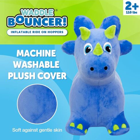 لعبة WADDLE Bouncy Hopper القابلة للنفخ على شكل حيوانات، لعبة داخلية وخارجية للأطفال الصغار والأطفال، تتضمن مضخة، للأولاد والبنات من عمر سنتين فما فوق (ترايسيراتوبس) in Kuwait