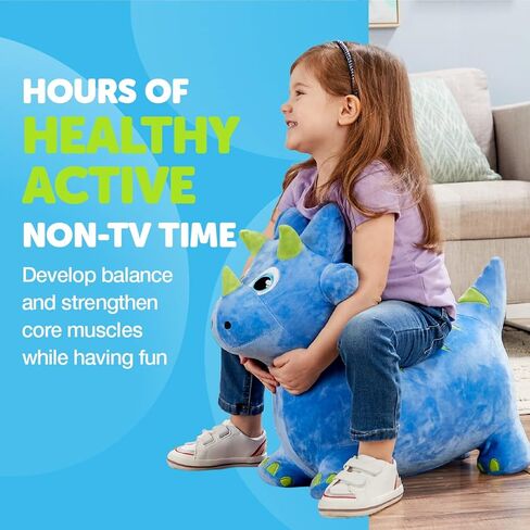 لعبة WADDLE Bouncy Hopper القابلة للنفخ على شكل حيوانات، لعبة داخلية وخارجية للأطفال الصغار والأطفال، تتضمن مضخة، للأولاد والبنات من عمر سنتين فما فوق (ترايسيراتوبس) in Kuwait