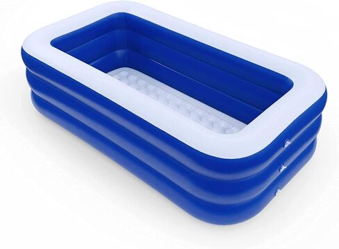 حوض سباحة قابل للنفخ للأطفال والكبار، حوض سباحة قابل للنفخ في الفناء الخلفي مع أرضية مريحة، حوض سباحة خارجي آمن أو حجرة داخلية للكرة، 241.3 سم × 139.7 سم × 63.5 سم in Kuwait