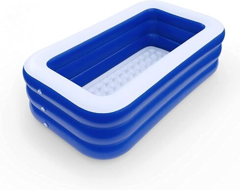 حوض سباحة قابل للنفخ للأطفال والكبار، حوض سباحة قابل للنفخ في الفناء الخلفي مع أرضية مريحة، حوض سباحة خارجي آمن أو حجرة داخلية للكرة، 241.3 سم × 139.7 سم × 63.5 سم in Kuwait
