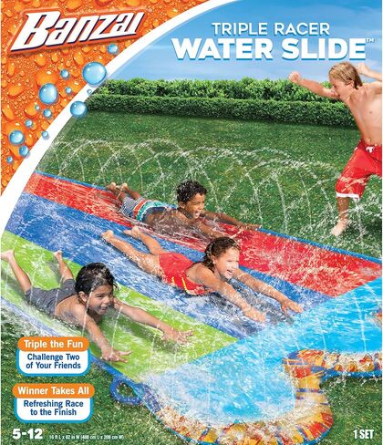BANZAI Triple Racer Water Slide, Length: 16 ft, Width: 82 in, Inflatable Outdoor Backyard Water Slide Splash Toy in Kuwait