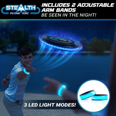 قرص الطيران LED Stealth من USA Toyz - قرص مضيء للبالغين والأطفال، 49 مصباح LED يتوهج في القرص الداكن، 2 شريط ذراع LED، مجموعة ألعاب الجولف الرياضية النهائية في الهواء الطلق، قرص تحوم متوهج مقاوم للماء (وردي/أرجواني) in Kuwait