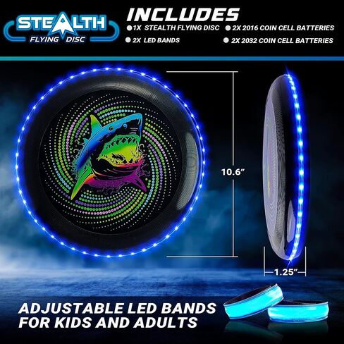 قرص الطيران LED Stealth من USA Toyz - قرص مضيء للبالغين والأطفال، 49 مصباح LED يتوهج في القرص الداكن، 2 شريط ذراع LED، مجموعة ألعاب الجولف الرياضية النهائية في الهواء الطلق، قرص تحوم متوهج مقاوم للماء (وردي/أرجواني) in Kuwait