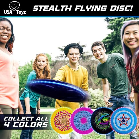 قرص الطيران LED Stealth من USA Toyz - قرص مضيء للبالغين والأطفال، 49 مصباح LED يتوهج في القرص الداكن، 2 شريط ذراع LED، مجموعة ألعاب الجولف الرياضية النهائية في الهواء الطلق، قرص تحوم متوهج مقاوم للماء (وردي/أرجواني) in Kuwait