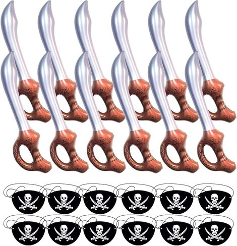 مجموعة حفلات القراصنة 24 قطعة، 12 قطعة من سيف القراصنة القابل للنفخ، 12 قطعة من رقعات عين القرصان السوداء لمستلزمات حفلات أعياد الميلاد، ألعاب تنكرية للأطفال، دعائم مسرح الهالوين، ألعاب مائية لحفلات السباحة الصيفية... in Kuwait