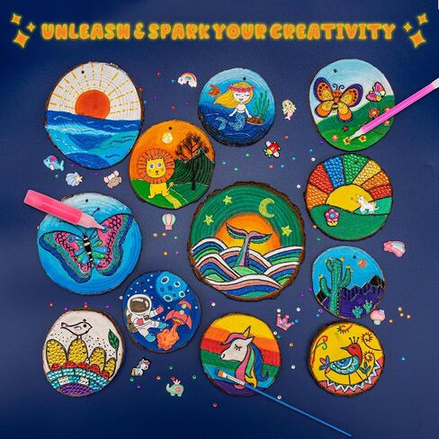 طقم الحرف الخشبية من ftbox، هدايا عيد الميلاد للفنون والحرف اليدوية المتوهجة في الظلام للأولاد والبنات من عمر 4 إلى 12 عامًا، حرفة شرائح خشبية مع مجموعات طلاء ماسية، ألعاب فنية إبداعية لعمر 6 7 8 9 10 11 12 عامًا in Kuwait