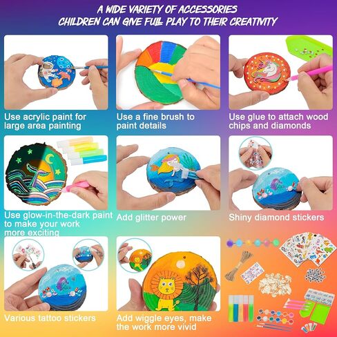طقم الحرف الخشبية من ftbox، هدايا عيد الميلاد للفنون والحرف اليدوية المتوهجة في الظلام للأولاد والبنات من عمر 4 إلى 12 عامًا، حرفة شرائح خشبية مع مجموعات طلاء ماسية، ألعاب فنية إبداعية لعمر 6 7 8 9 10 11 12 عامًا in Kuwait