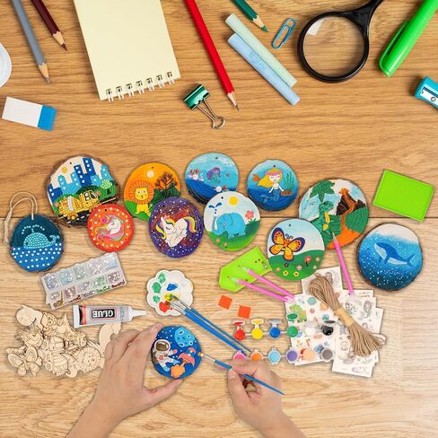 طقم الحرف الخشبية من ftbox، هدايا عيد الميلاد للفنون والحرف اليدوية المتوهجة في الظلام للأولاد والبنات من عمر 4 إلى 12 عامًا، حرفة شرائح خشبية مع مجموعات طلاء ماسية، ألعاب فنية إبداعية لعمر 6 7 8 9 10 11 12 عامًا in Kuwait