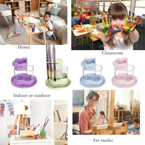 كوب شطف منظف فرشاة الطلاء من سفارتور، نظام تنظيف فرشاة الطلاء السيليكون الكل في واحد مع حامل فرشاة الطلاء، شطف فرشاة الطلاء للأكريليك والألوان المائية والدهانات المائية، يستخدم في أي مكان، أرجواني in Kuwait