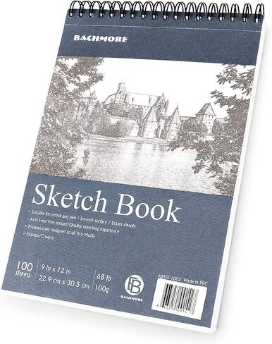لوحة رسم باتشمور مقاس 9 × 12 بوصة (68 رطل/100 جم)، 100 ورقة من كتاب رسم حلزوني علوي للفنانين المحترفين والهواة | فن التحديد، قلم رصاص ملون، فحمي للرسم in Kuwait