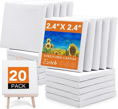 ESRICH قماش صغير متمدد 16 حزمة 3x3 بوصة، 2/5 بوصة لوحات فنية معدة للرسم، 100% قطن صغير احترافي ممتد للأطفال واللوازم الفنية. in Kuwait